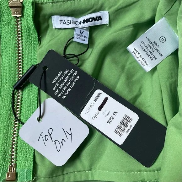 Fashion Nova Lime Green Summer Beach Crop Top Size 1X Adjustable Straps Zipper - Picture 6 of 6